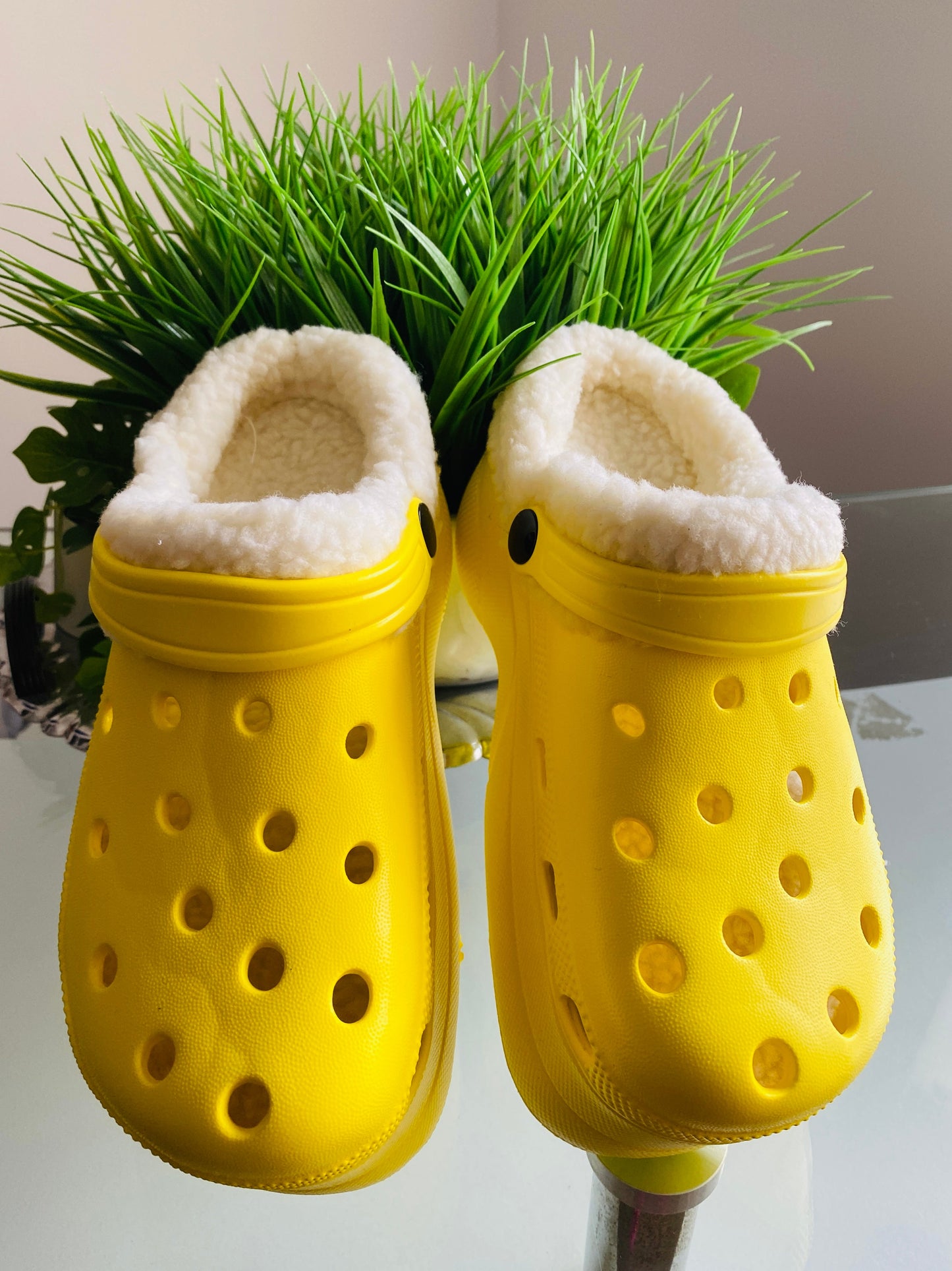 "Taylor" Yellow Fur Lined Platform Clogs