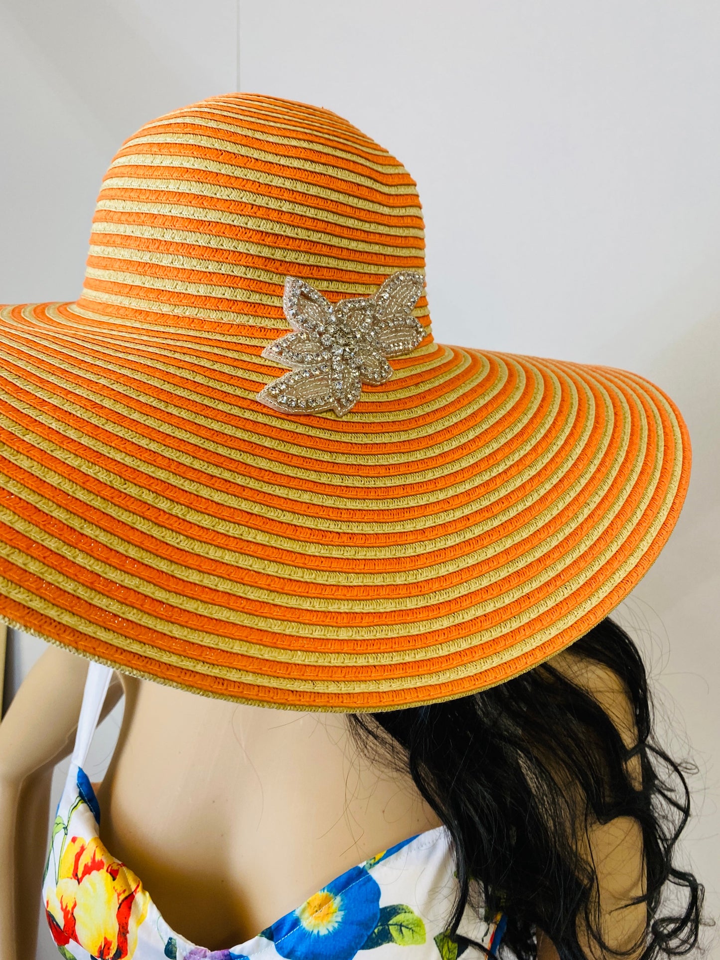 Orange Striped Straw Hat