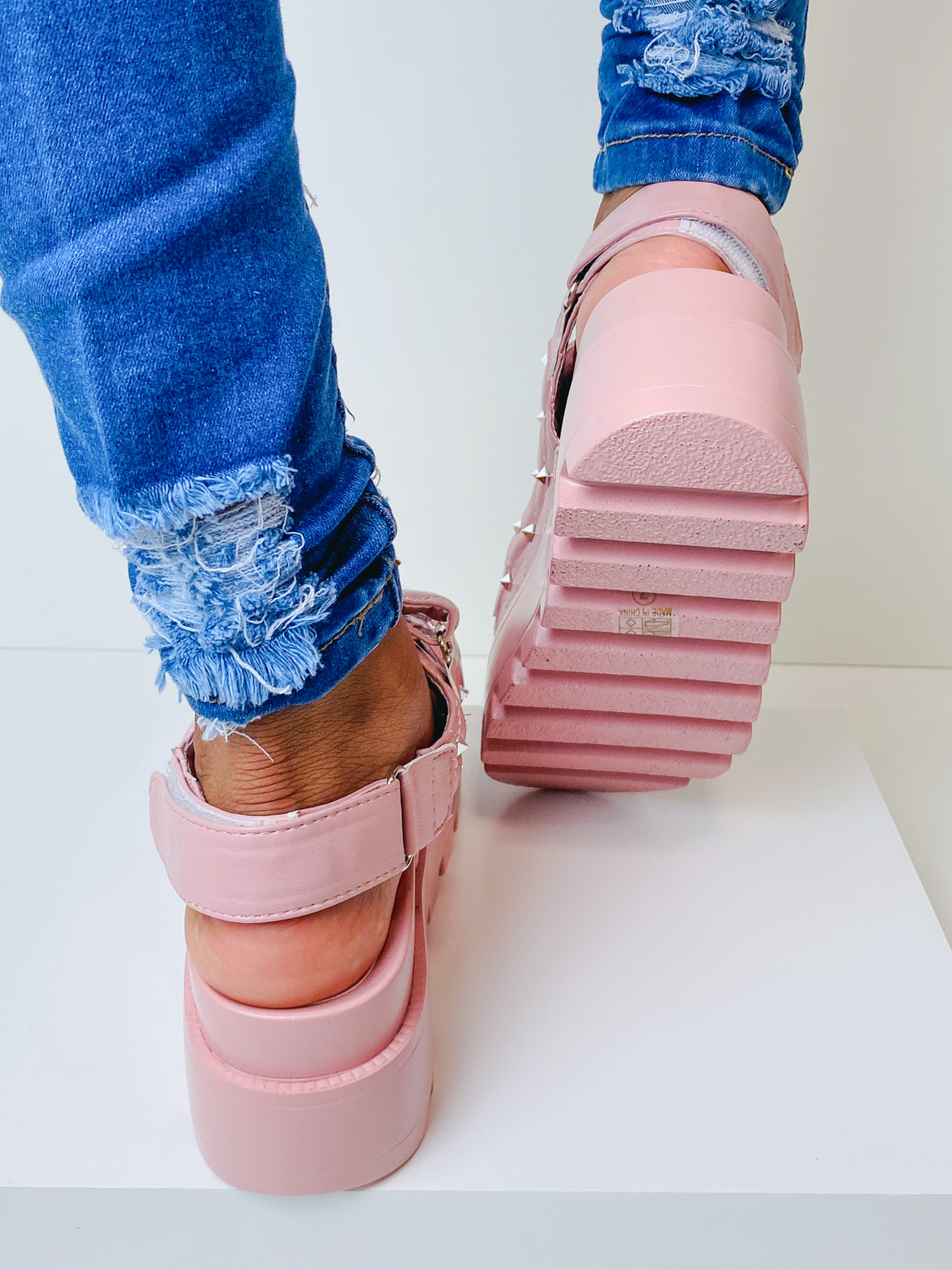 "Jamie" Pink Velcro Strap Platform Sandals
