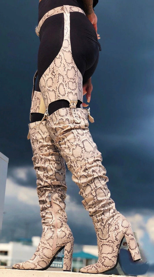 "Cookie" Waist high Faux Snake Skin Boots