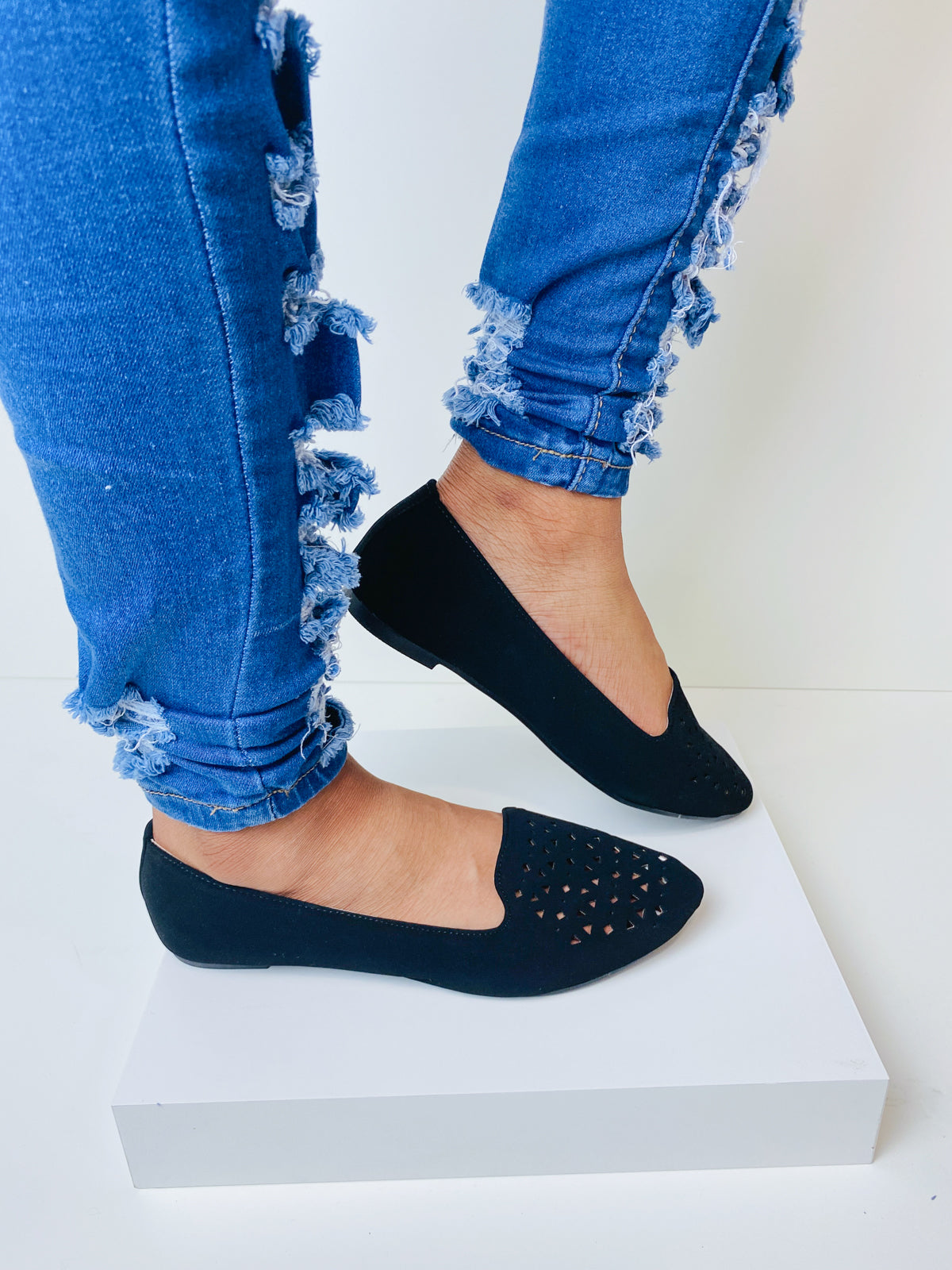 "Elle" Cutout Detail Black Flats