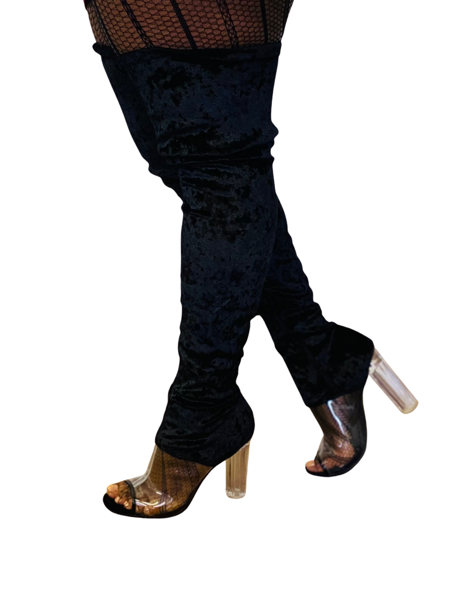 "Cherry" Black Thigh High Heel Boots