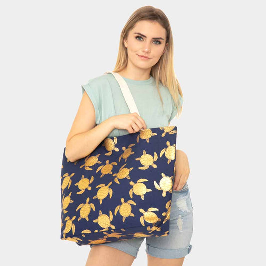 Metallic Turtle Tote Bag