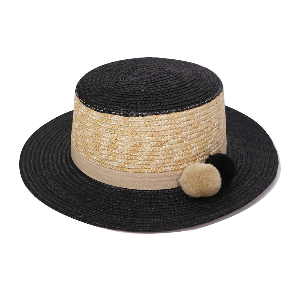 "Molly" Pom Pom Straw Hat