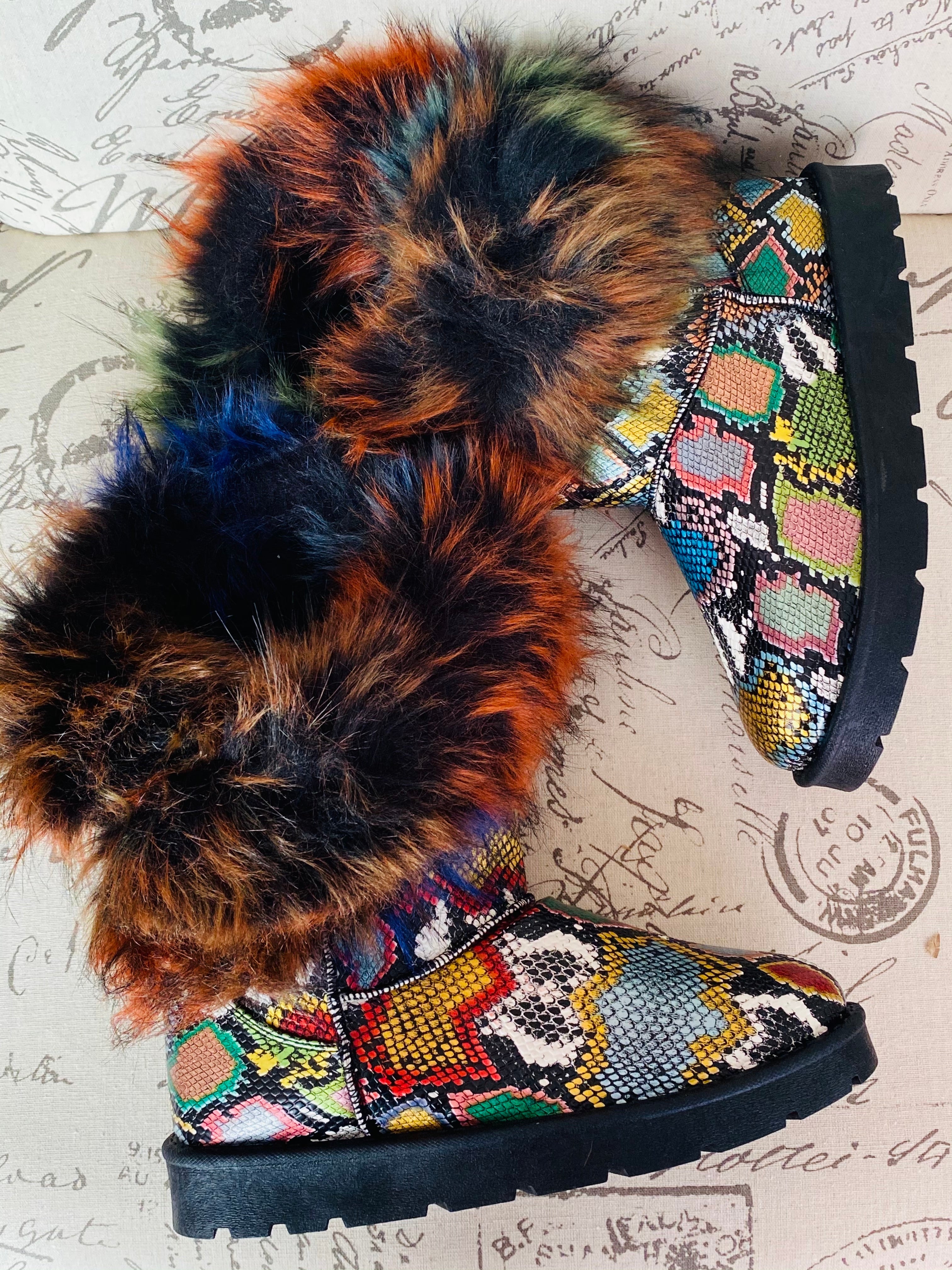 multicolor fur boots