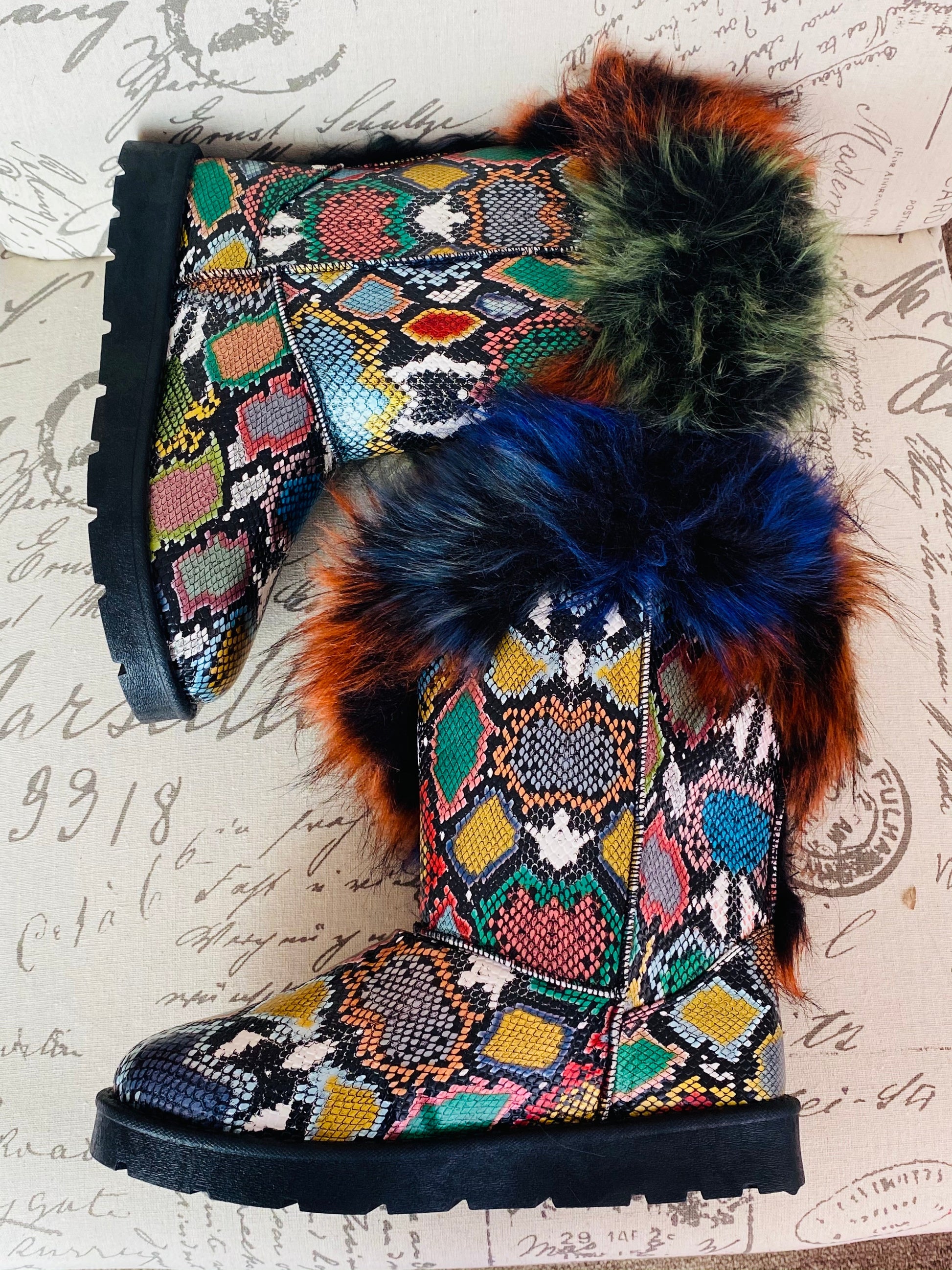 Multicolor fur boots Clearance