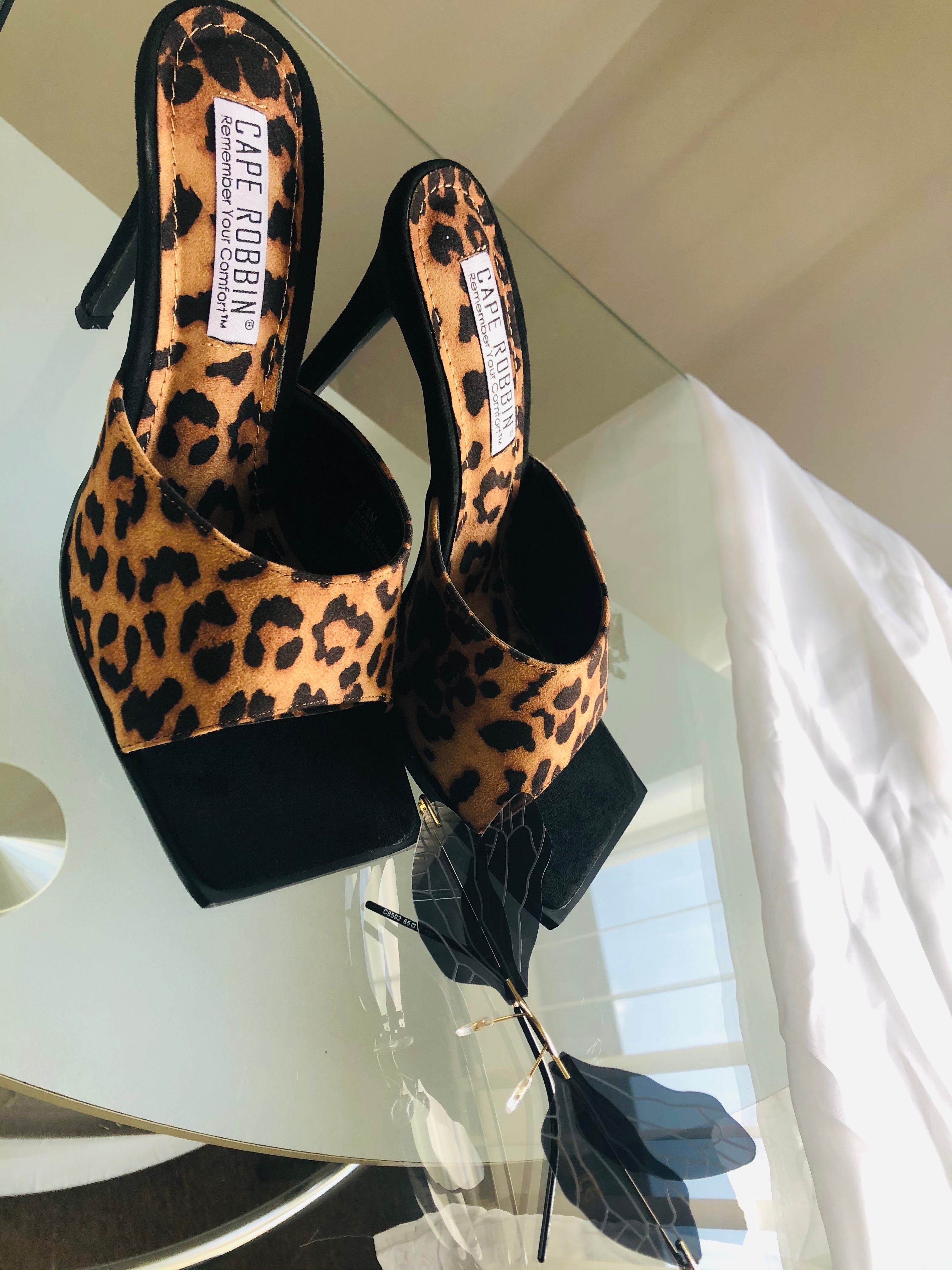 Leopard heels sale open toe