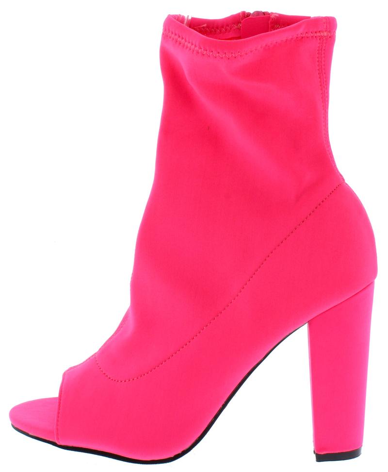 "Megan" Neon Pink Peep Toe Ankle Boots