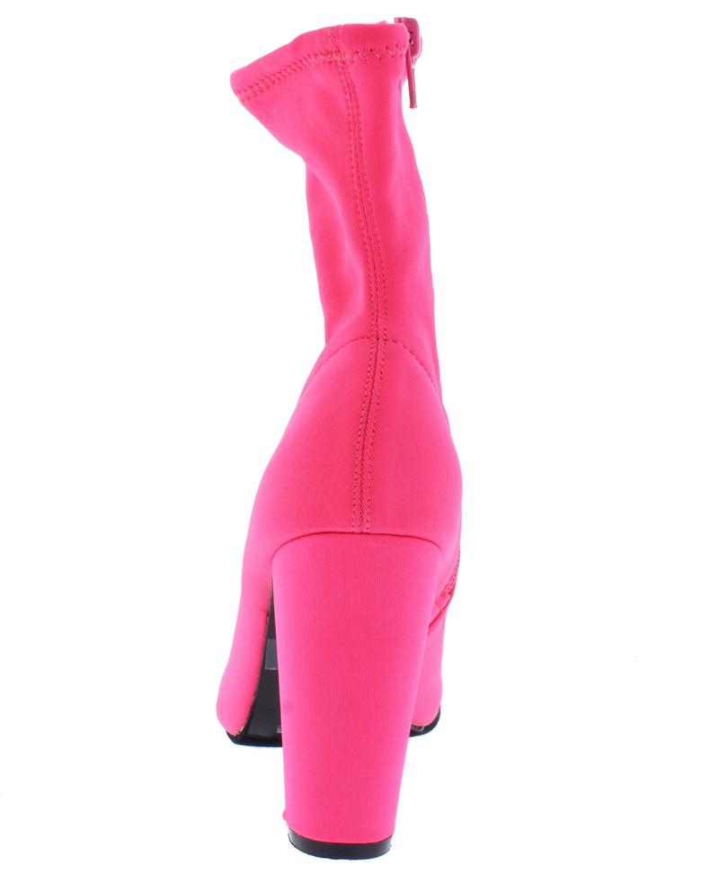 "Megan" Neon Pink Peep Toe Ankle Boots