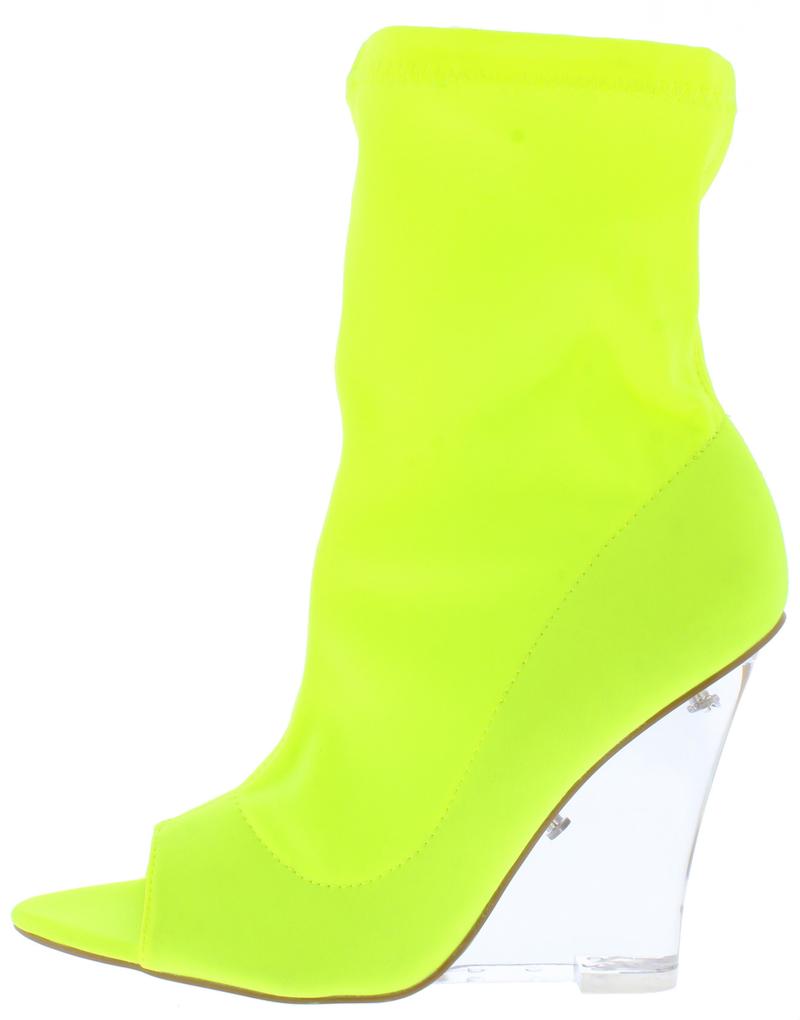 "Pier" Lime Green Peep Toe Wedge Boots