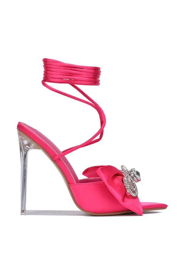 "Shelly" Pink Bow Lace Up Stiletto Heels