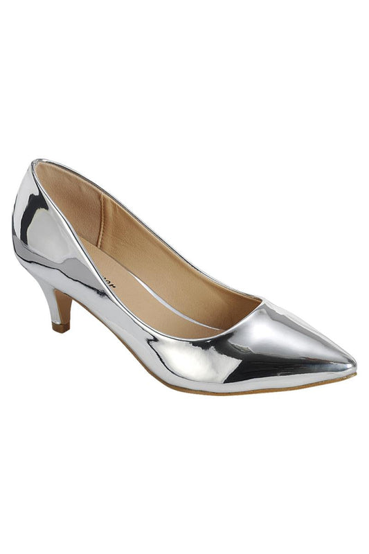 "Dashua" Pointed Toe Silver Low Heels