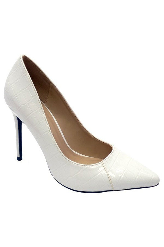 "Vivica" White Crocodile Design Pumps