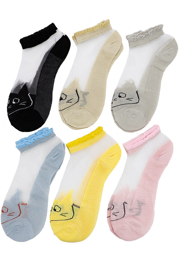 Sheer Cat Ankle Socks