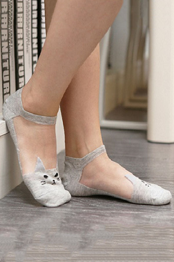 Sheer Cat Ankle Socks