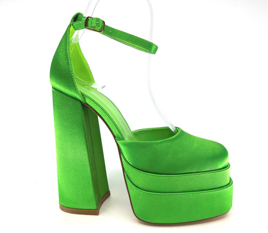 "Chere" Fabric Green Platform Heels
