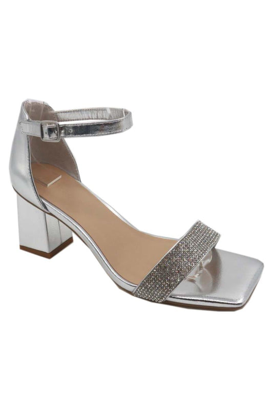"Tania" Silver Low Block Heels