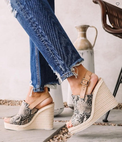 "Gloria" Faux Snake Design Espadrille Wedges