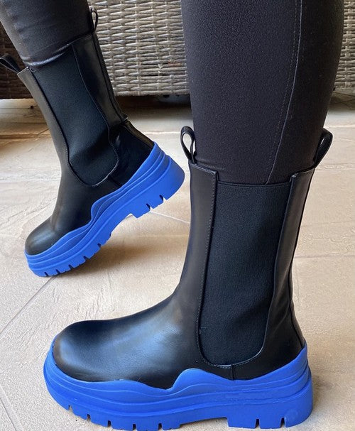 "Zahara" Blue Platform Booties