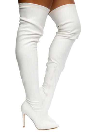 "Selena" White Thigh High Boots