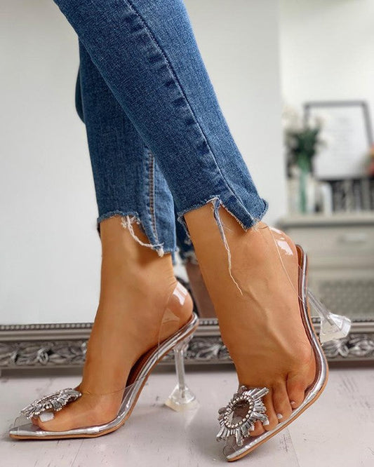 "Roxana" Clear Silver Slingback Heels