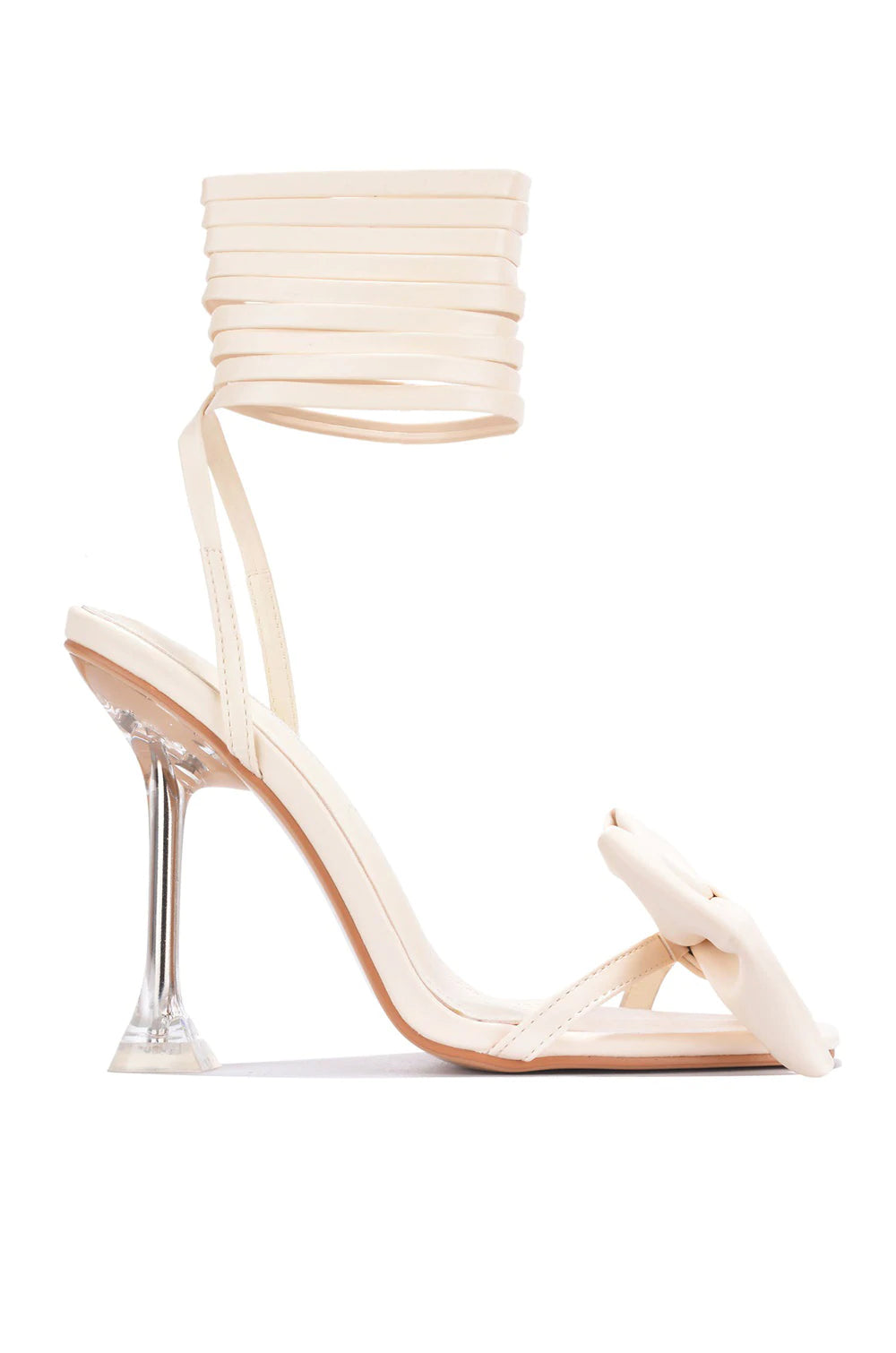 "Camille" Bow Off-White Strappy Heels