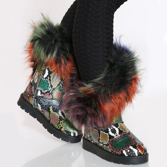 "Alaska" Multi-Snake Design Faux Fur Boots