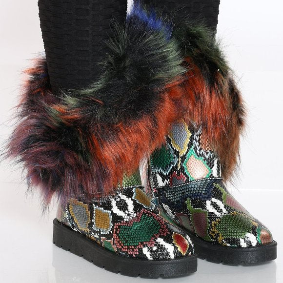 "Alaska" Multi-Snake Design Faux Fur Boots