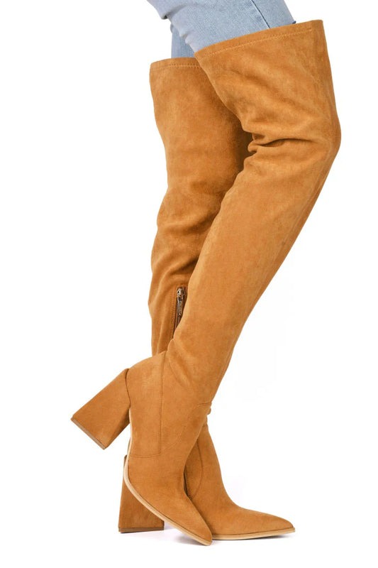 "Demi" Tan Thigh High Boots